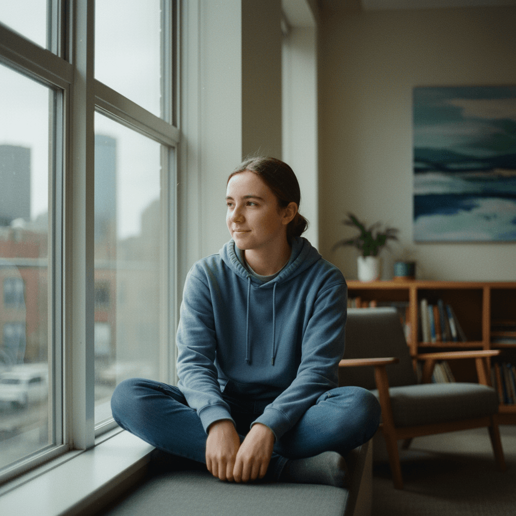 Young person in a moment of reflection and growth