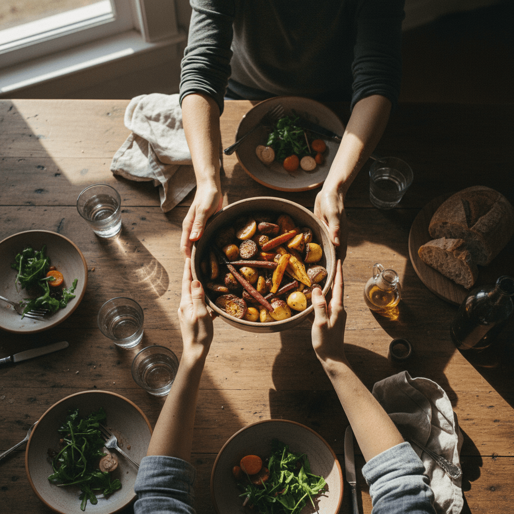 Shared meals creating moments of connection and support