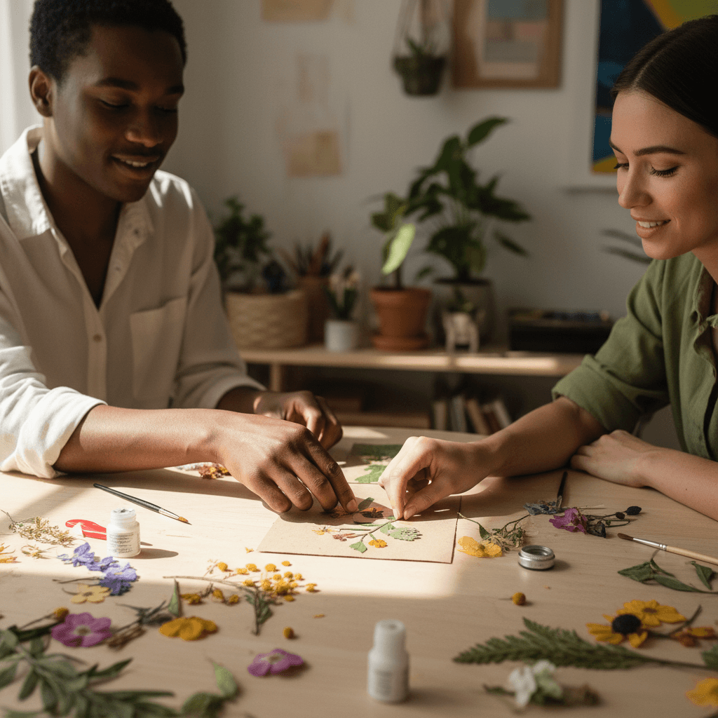 Two people working on a creative project together
