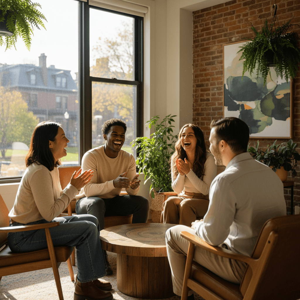 Young adults engaged in authentic conversation