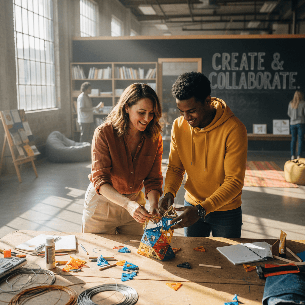 Facilitator and young adult engaged in a guided growth activity