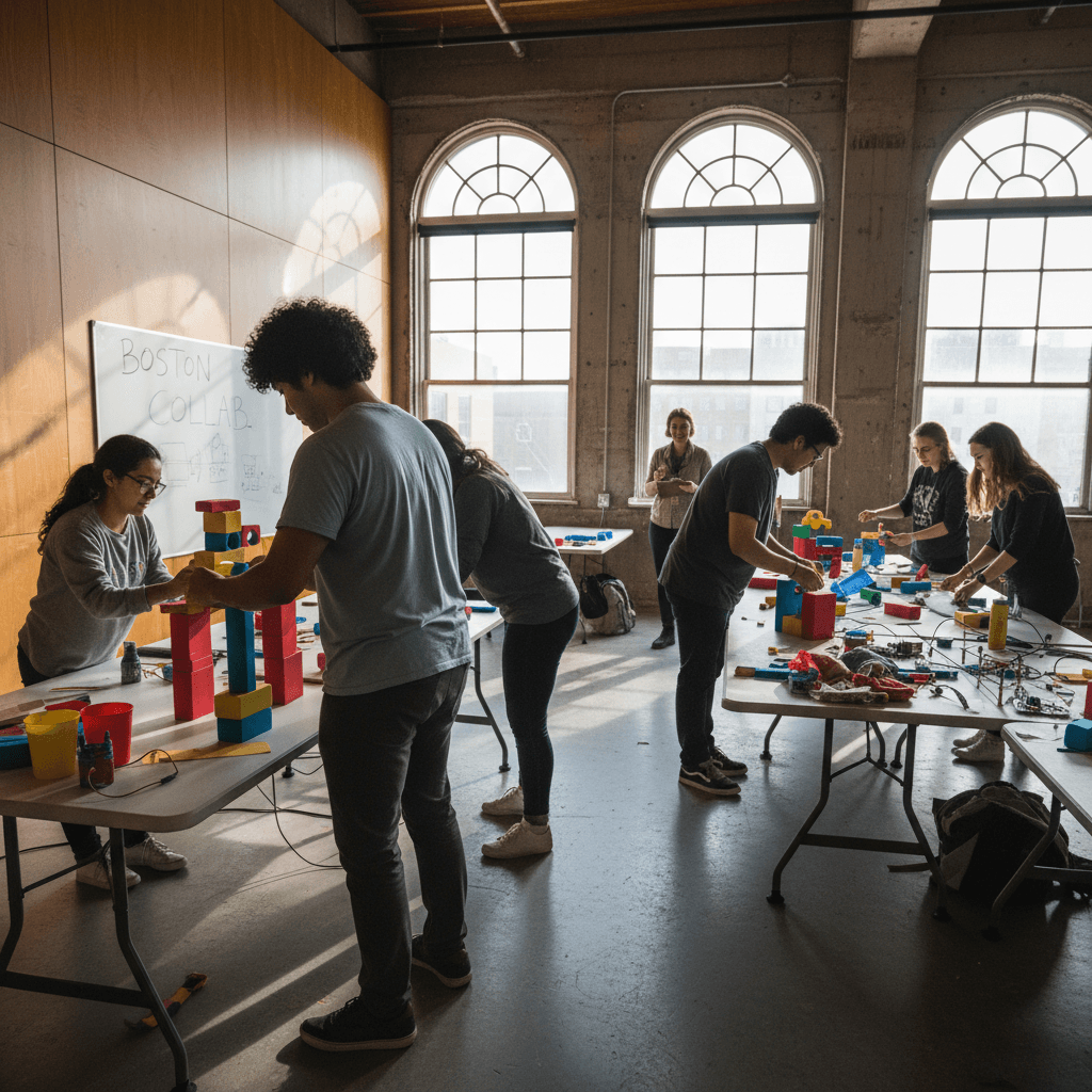 Group of young adults engaged in a purposeful activity and learning experience together