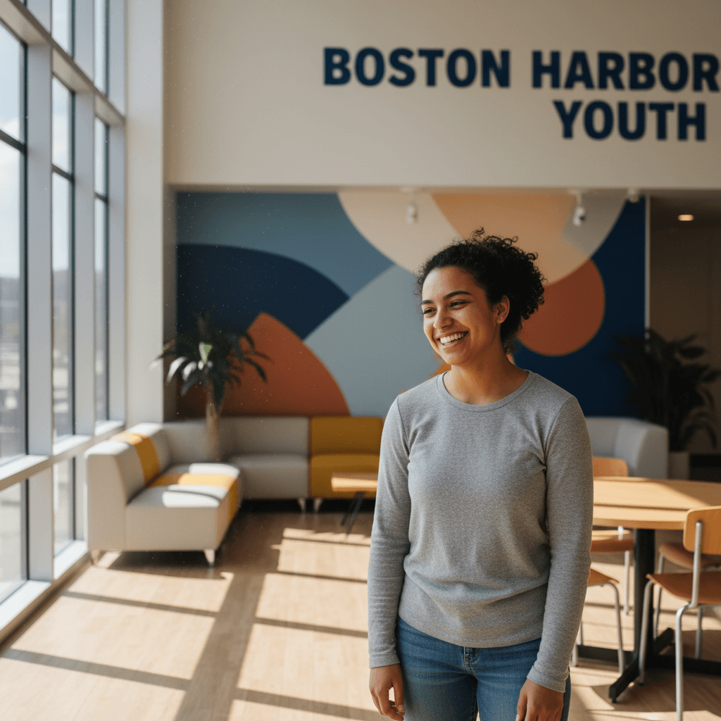Young adult in Finding the Way's welcoming and supportive community space in Boston