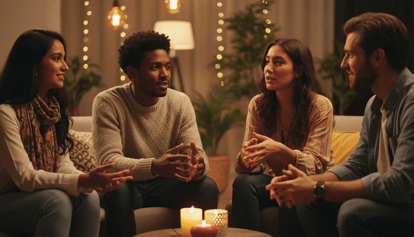 Young adults connecting and sharing in a supportive group setting at Finding the Way in Boston